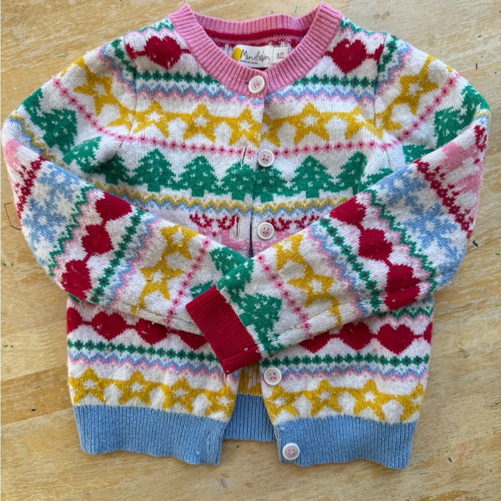 Mini Boden Pink, Red, Green, Yellow & Blue Fair Isle Cardigan